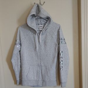 VS PINK Gray Zip-Up Hoodie with Sequin Accents